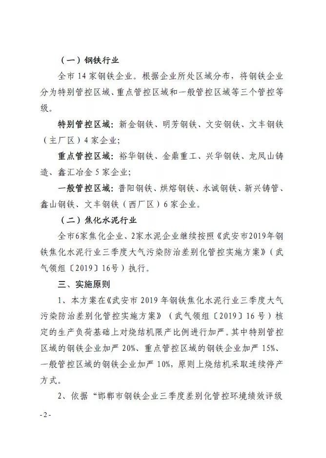 武安市發(fā)布《武安市2019 年鋼鐵焦化水泥行業(yè) 八月份大氣污染防治強化管控實施方案》